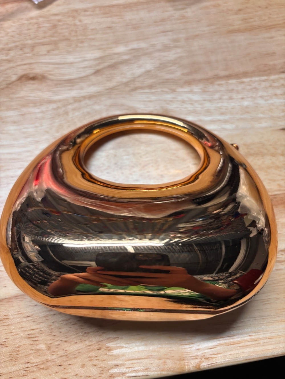 Mini Elegant Gold Tone Round Handle Women's Clutch Bag with Chain Strap